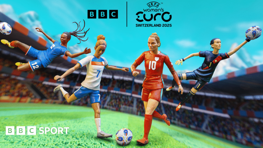 A graphic showing players in front of a TV