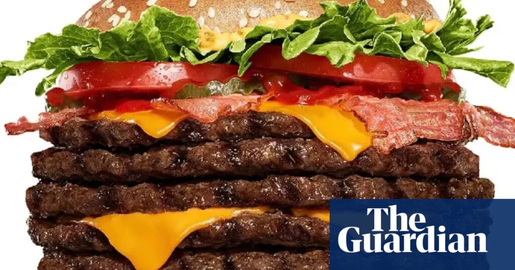 Five beef patties, four cheese slices, bacon, lettuce, tomato … Burger King’s sumo of a burger enters the ring | Food