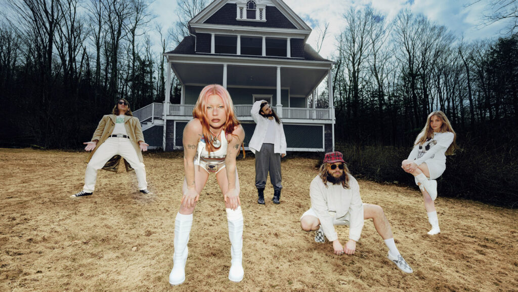Wet Leg bandmembers (from left) Henry Holmes, Rhian Teasdale, Josh Mobaraki, Ellis Durand and Hester Chambers.