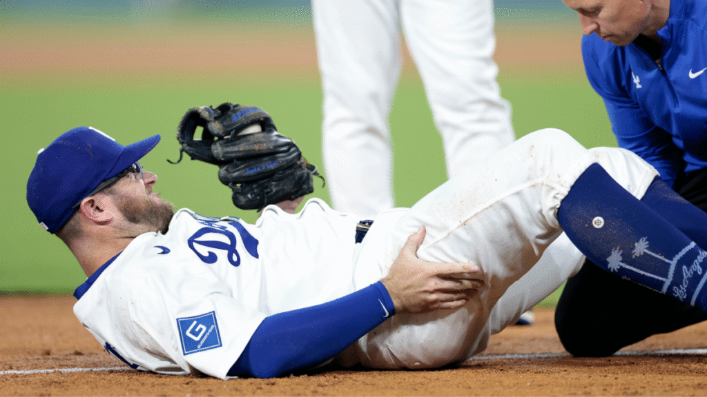 Max Muncy injury: Dodgers infielder (knee) helped off field after nasty collision at third base