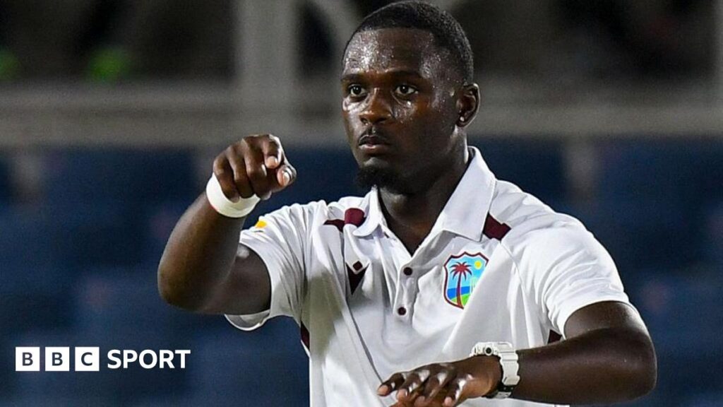 Jayden Seales celebrating a wicket against Australia.