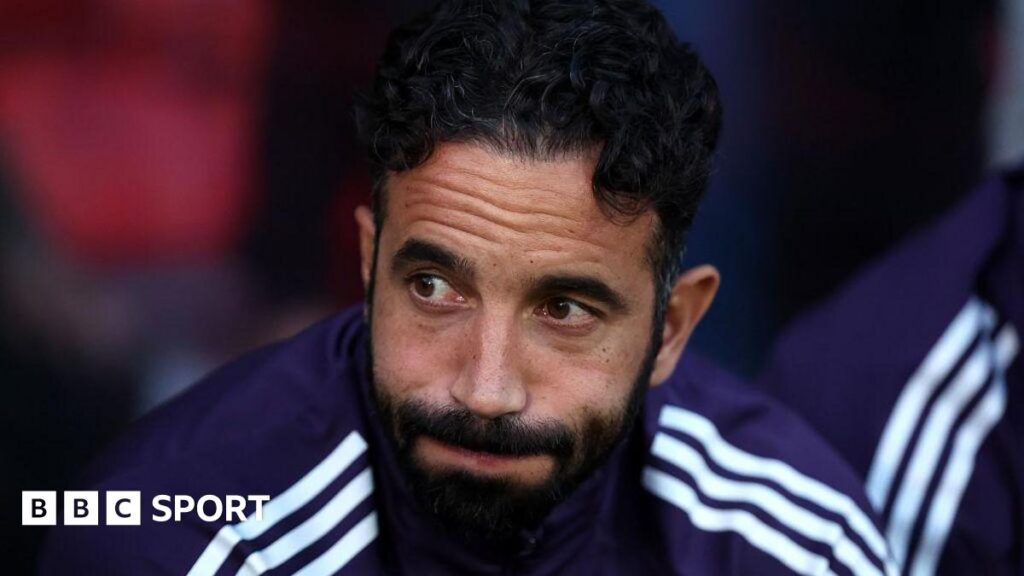 Ruben Amorim in the dugout for Manchester United's League Cup match against Grimsby