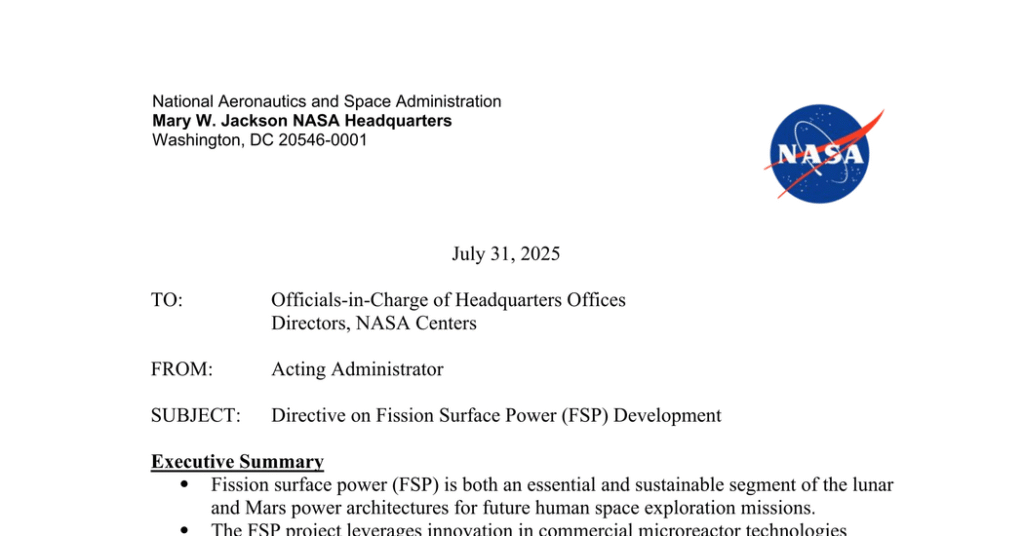 NASA Lunar Reactor Directive - The New York Times