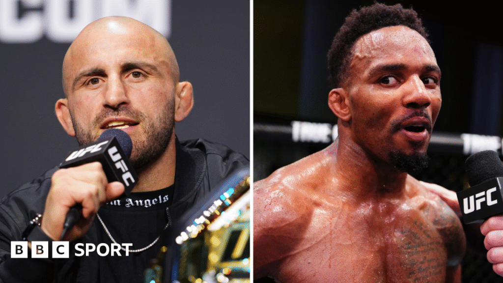 A split image of Alexander Volkanovski and Lerone Murphy
